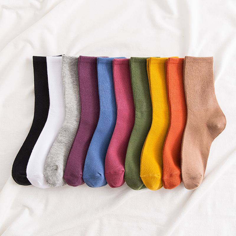 Ladies Spring New Solid Color High Rubber Band Cotton College Wind Tube Cotton Socks