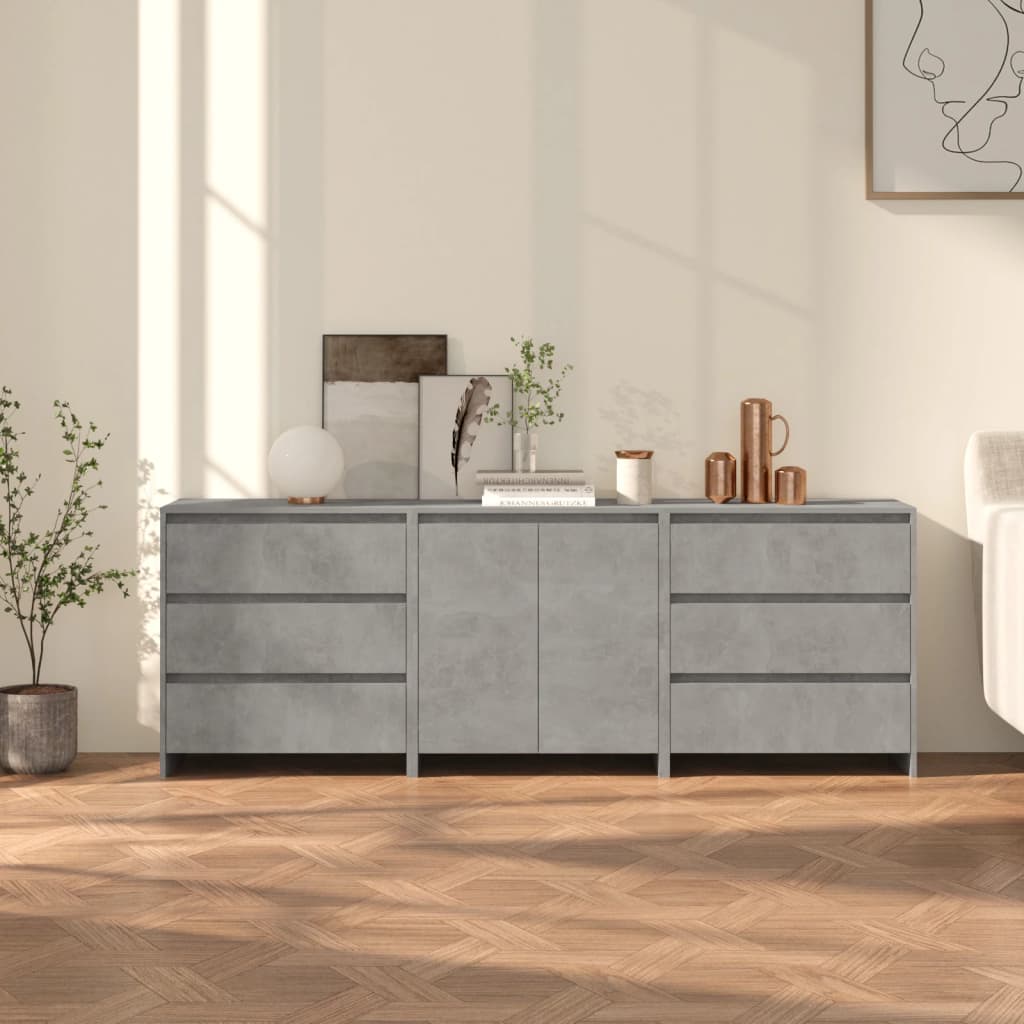 vidaXL 3 Piece Sideboard Set Concrete Grey Particleboard