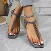 2025 Summer New Beach Flip-Toe Flats Women's Shoes Large Size Women's Shoes Flat Roman Sandals Plus Size 43
