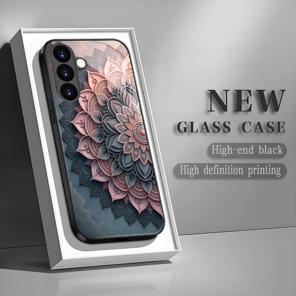 Чехол из закаленного стекла с рисунком «Цветок Мандалы» для Samsung Galaxy S26 S25 S24 S22 S21 S20 FE/Ultra/Plus, противоударная задняя крышка