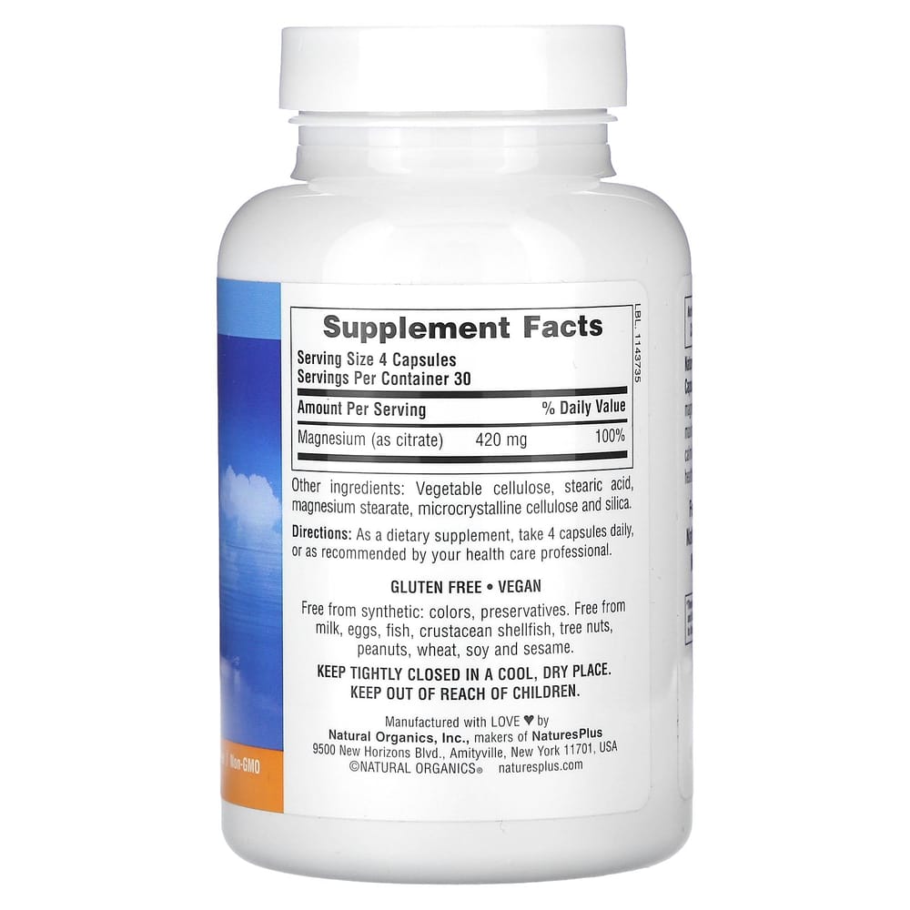 Nature's Plus KalmAssure Magnesium 420mg Veggie Capsules, 120 Count (105mg Magnesium per Capsule)