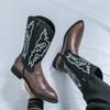 Brand Snake Skin Pattern Pointed Side Zipper High Top Boots Autumn New Men Comfortable Embroidered Western Cowboy Boots