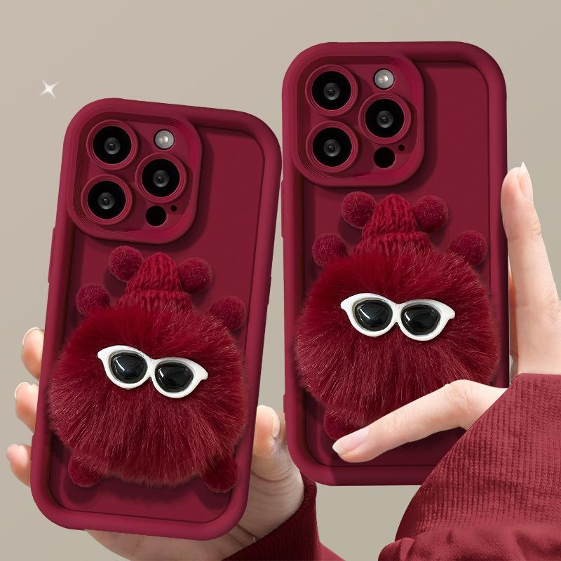 Applicable To Apple 15plus Mobile Phone Case Red IPhone 13/14promax Plush Briquette Bracelet 11/12 Silicone