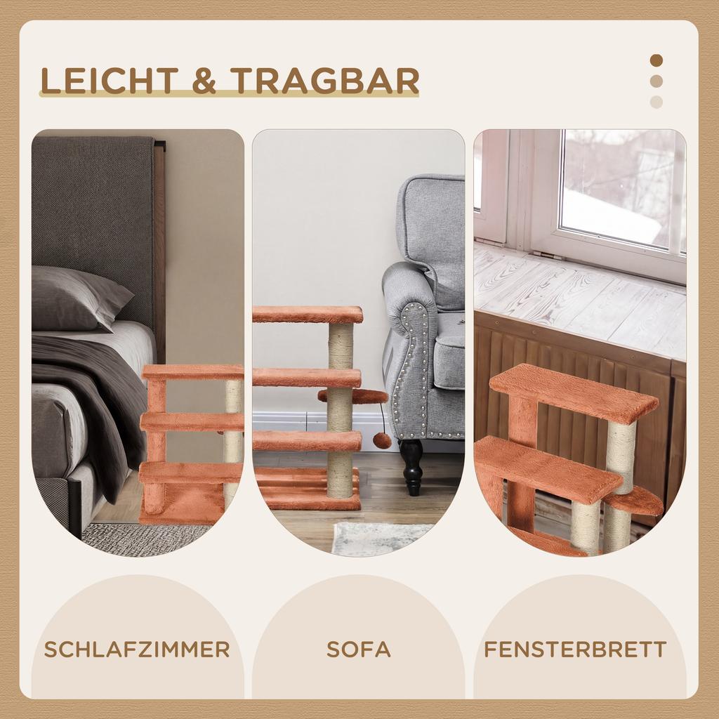 Cat Tree, Pet Stairs, 3-Step, Play Ball, up to 5 kg, 45x40x48cm, Brown