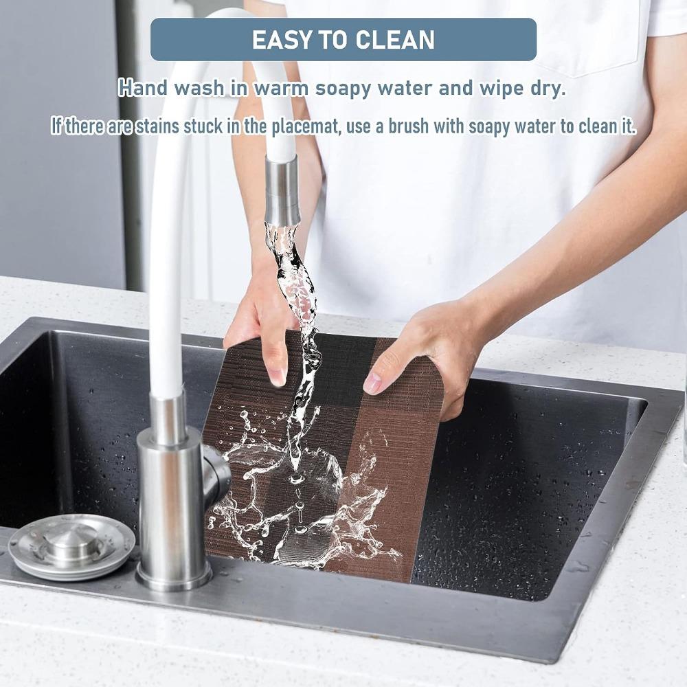 Набор из 6 подставок под приборы с подставками, черные подставки под стол, переплетенные виниловые, нескользящие, моющиеся, для обеденного стола, кухни, ресторана