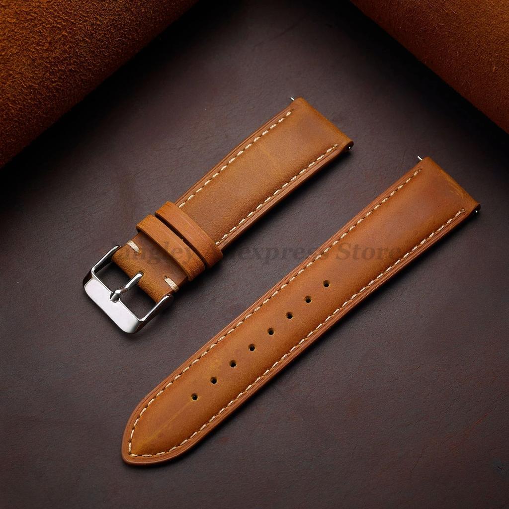 Leather Watch Strap 14mm 16mm 18mm 20mm 22mm 24mm for Samsung Galaxy Watch7/6/5/4 Vintage Brown Quick Release Universal Bracelet