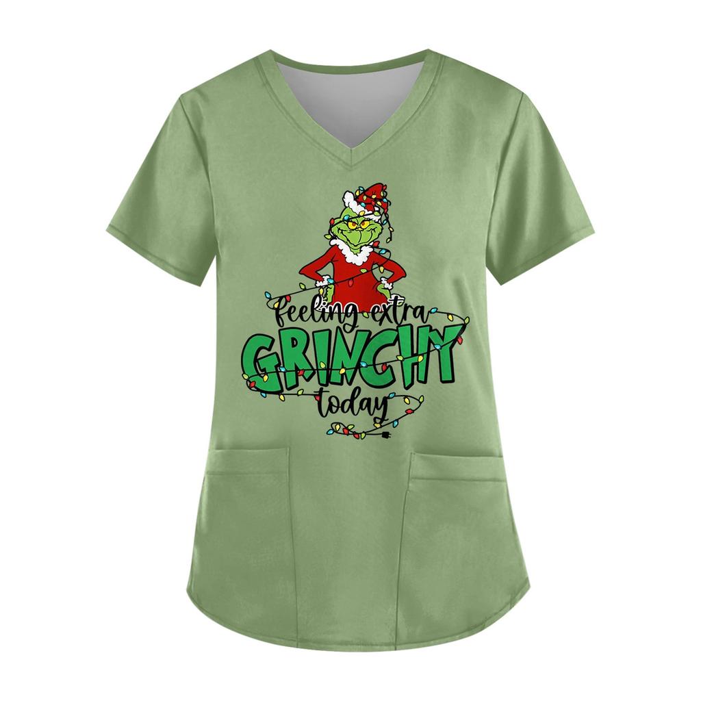 Плюс Размер Печатный Рабочий Униформа Топы Для Женщин Крест V-образный вырез Печати Короткий Рукав Забавные Футболки Рабочая Одежда Футболка С Карманами