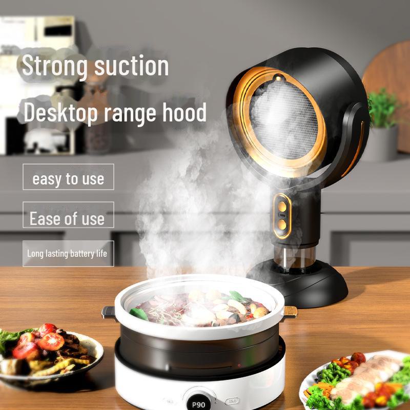 Compact Desktop Smoke Extractor with Ion Sterilization & Deodorization - Ideal for BBQ & Hot Pot.
