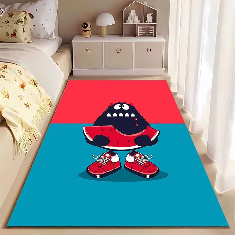 Cartoon Monster with Watermelon suitable as a non-slip mat for the living room or bedroom sofa