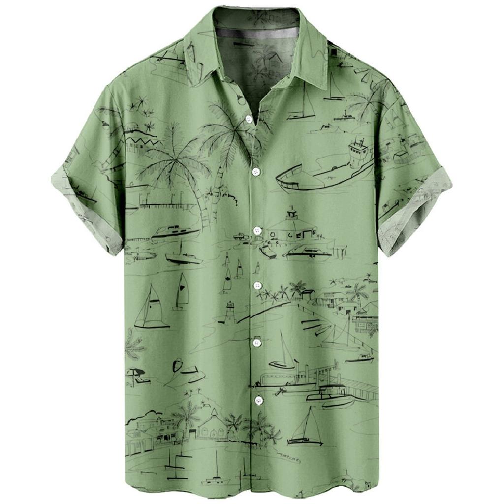 European And American Independent Station Casual Fashion Shirt 3D Printed Hawaii Seaside Vacation Short-Sleeved Top