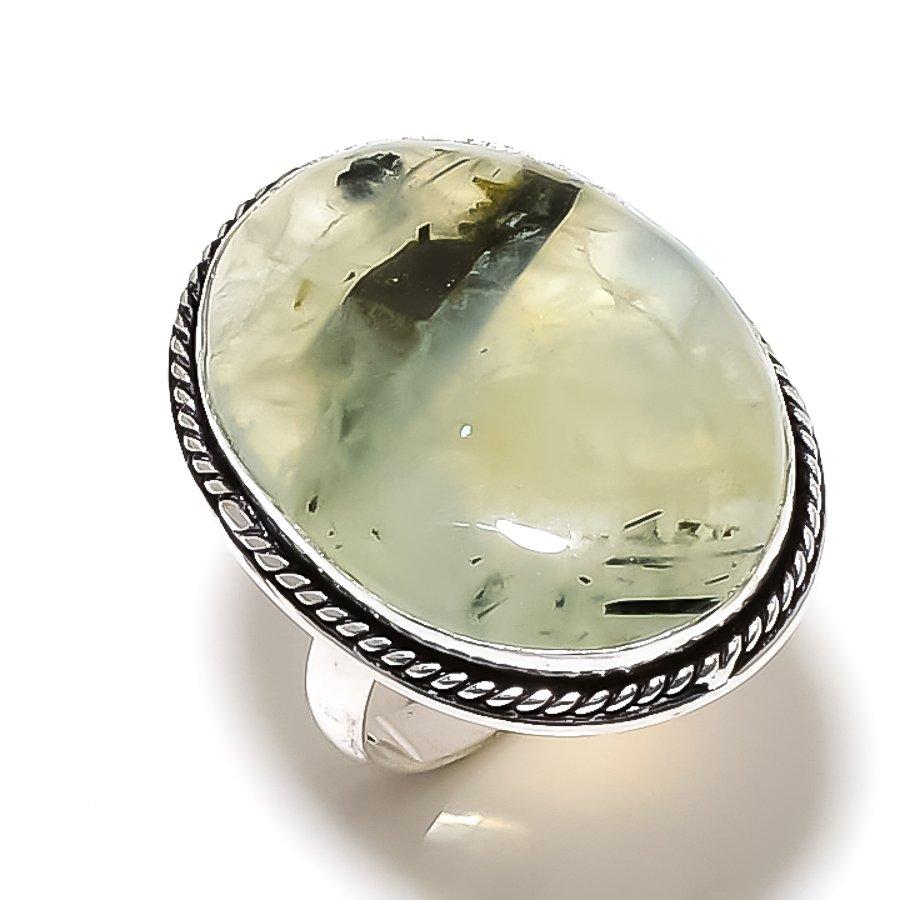 Natural Prehnite Gemstone Handmade 925 Sterling Silver Jewelry Ring Size 6 Q2f13