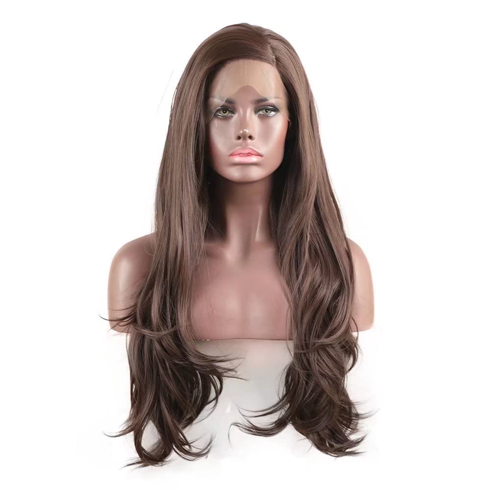 Dark Brown Natural Wave Wig Synthetic Lace Front Wig Glueless Natural Hairline Heat Rsistant Fiber Hair For Women Daily Wear
