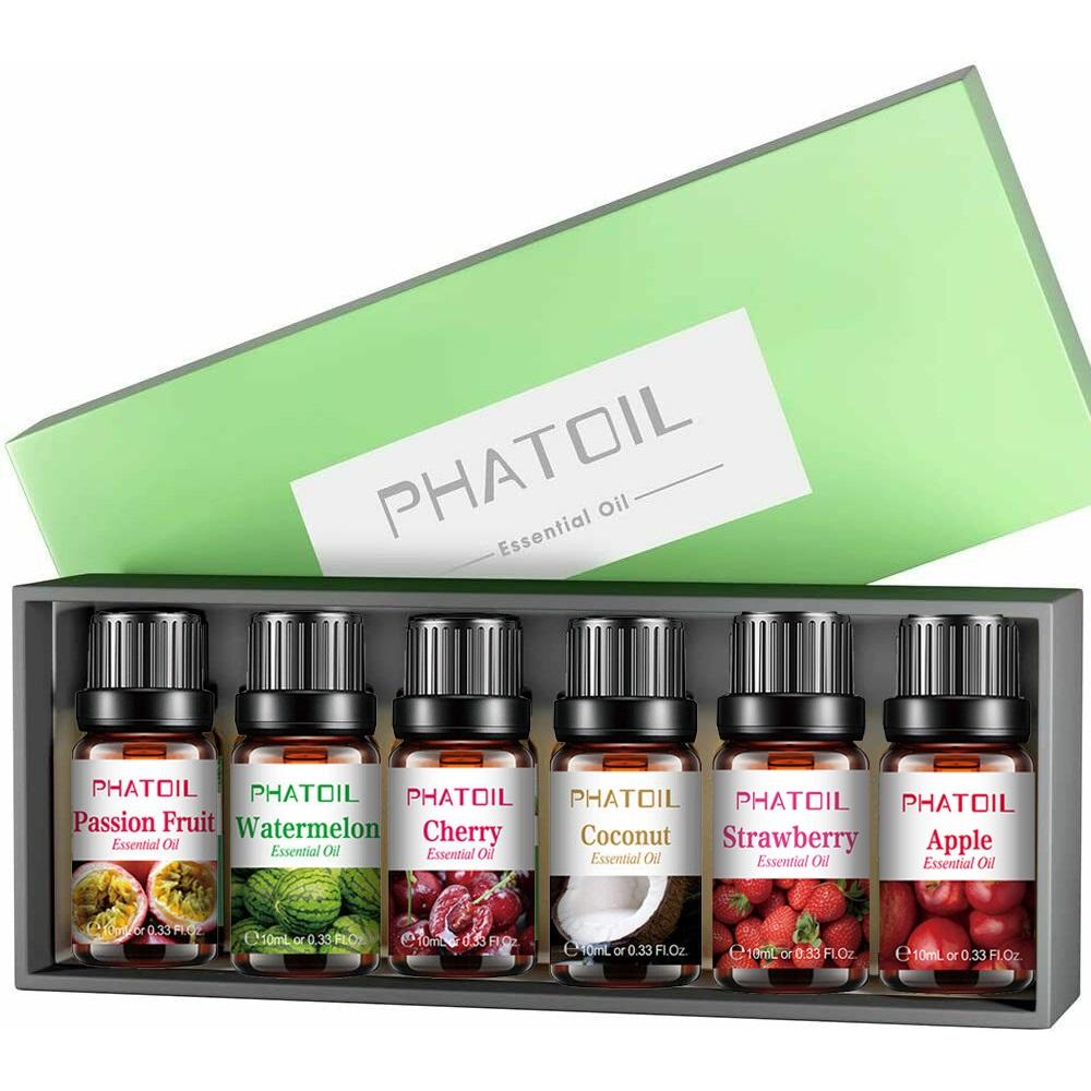 PHATOIL 6 шт., набор чистых эфирных масел, подарочная коробка, лаванда, лемонграсс, мята, натуральная растительная терапия, ароматерапевтический диффузор, увлажнитель, массаж