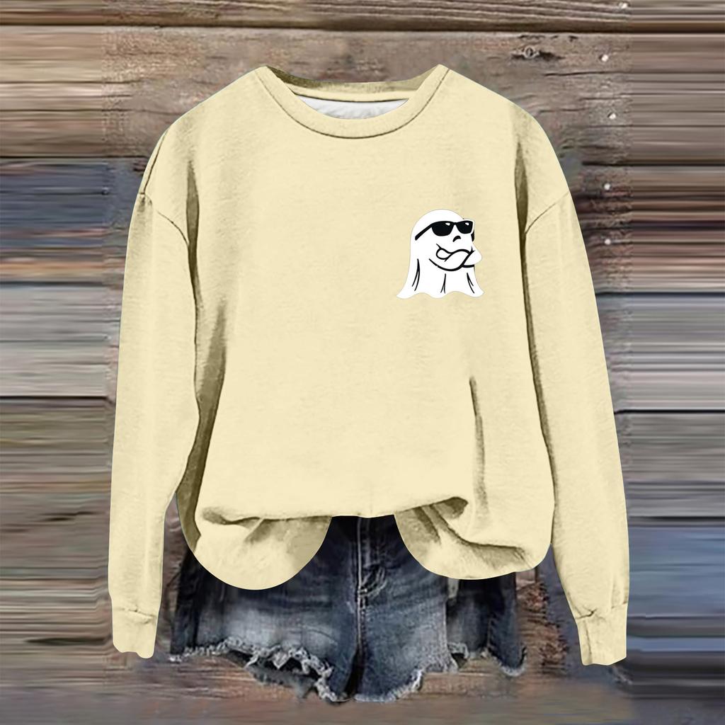 Женская модная повседневная толстовка с длинным рукавом и принтом на Хэллоуин