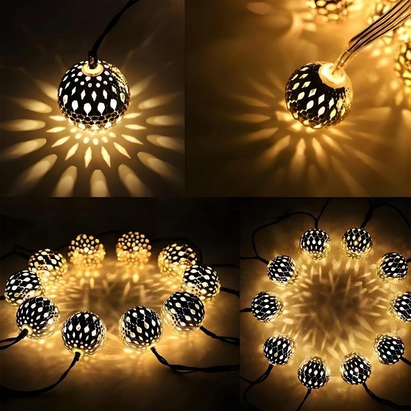 LED Moroccan Hollow Metal Ball String Lights Solar Powered-Perfect for Wedding,Party,Birthday,Garden/Yard Outdoor Decorative/decor for Room