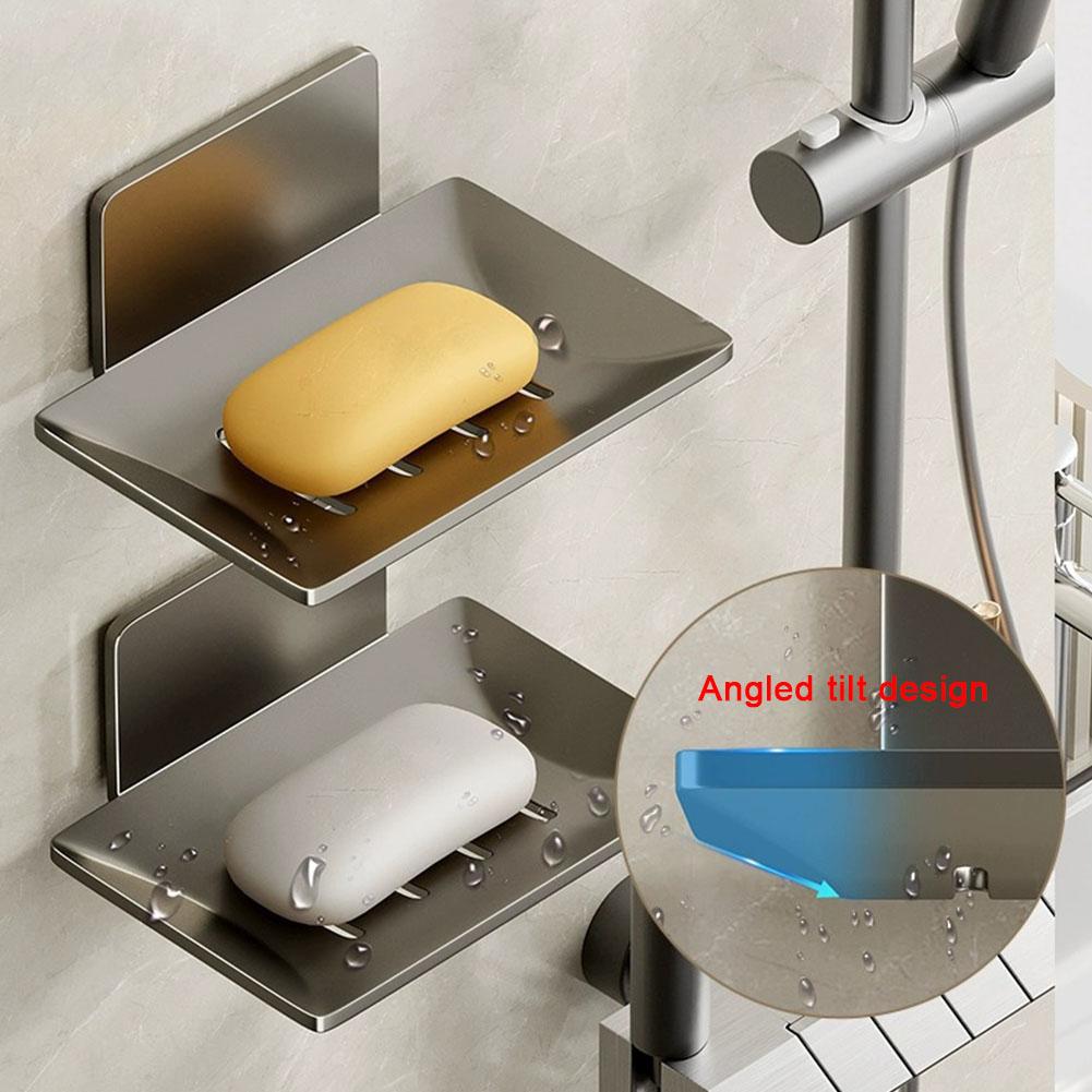 Soap Rack No Drilling Wall Mounted Double Layer Soap Dish Accessories Rack Holder Storage 2024 Bathroom C0E1
