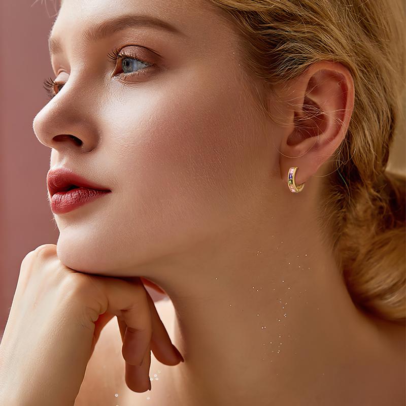 Huitan Dainty Hoop Earrings Hollow Style Gold Color Ear Accessories Stylish Delicate Bright Zirconia Party Jewelry for Women Hot