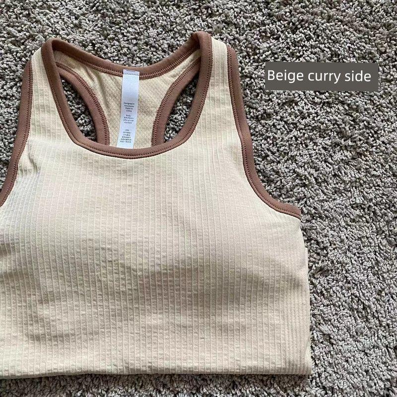 Foreign Trade Contrast Color Patchwork Solid Seamless Belt Chest Pad I-Shaped Yoga Vest Women Cross-Border Fitness Thread Top Outer Wear