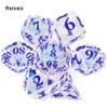 7 Pcs White Resin Blue Number Sharp Edge Dice Polyhedral Dice Suitable for Role-Playing RPG Board Game
