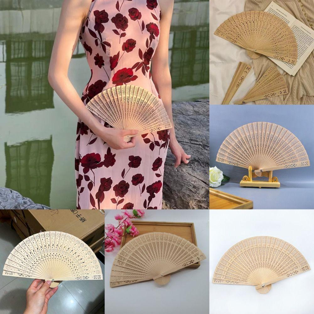 Personalized Hand Held Fan Engraved Chinese Wooden Fan Home Decoration Bamboo Folding Fan Women