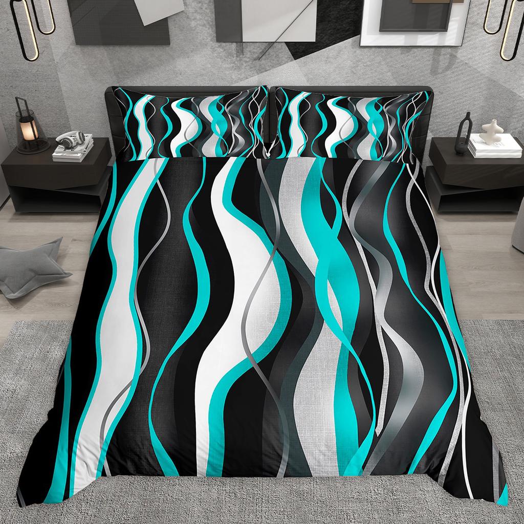 Comforter Homewish Contemporary Geometric Abstract Stripe Bedding Set Wave Lines Plaid Checkered Comforter Set
