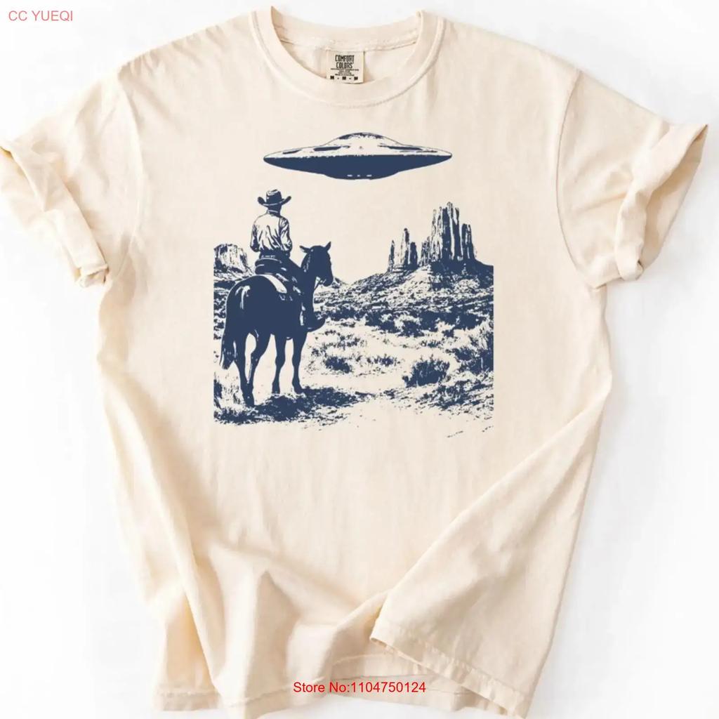 Ковбойский UFO Футболка Инопланетянин 90-х Мем Смешной винтажный Стирка Графика стритвир Немного дизайнерской одежды Стильный для мужчин