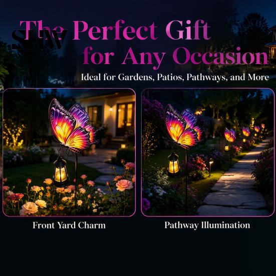 Summer Outdoor Decor Solar Butterfly Garden Stake Lights, Metal Decorative Stakes, IP65 Waterproof LED Landscape Lights for Yard Lawn Patio