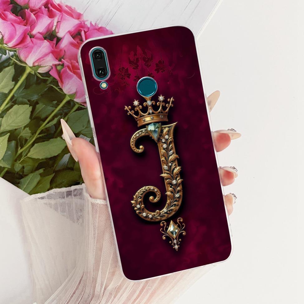 Прозрачный чехол для Huawei Y9 2019, роскошная корона, буквы от A до Z, 2D-рисунок, мягкий корпус для Huawei Y9 2019 JKM-LX1 JKM-LX2 JKM-LX3