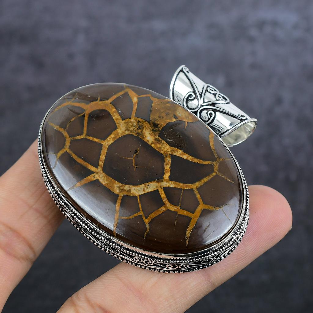 Подвеска из натурального камня с трещинами в грязи ископаемого камня из стерлингового серебра 925 пробы 2,01 дюйма R7A06