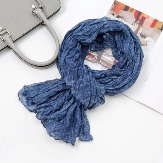 Women Scarf Solid Color Pleated Design Versatile Long Scarf Retro Style Versatile Comfortable Cotton Linen Shawl