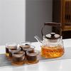 Wooden Handle Glass Teapot Portable High Borosilicate Tea Kettle with Infuser Coffee Tea Pot Kitchen Flower Teapot Teaware