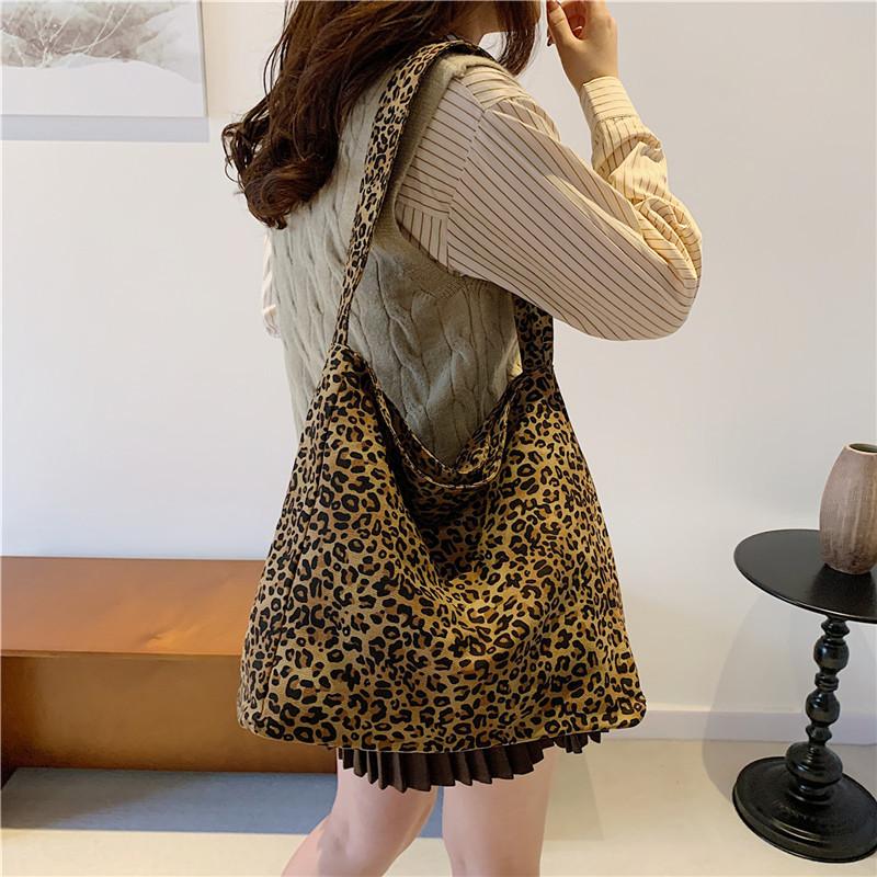 Leopard Print Bag Women's Large Capacity 2025 New Autumn and Winter Leisure Canvas Shoulder Shopping Bag Class Commuter Tote Bag