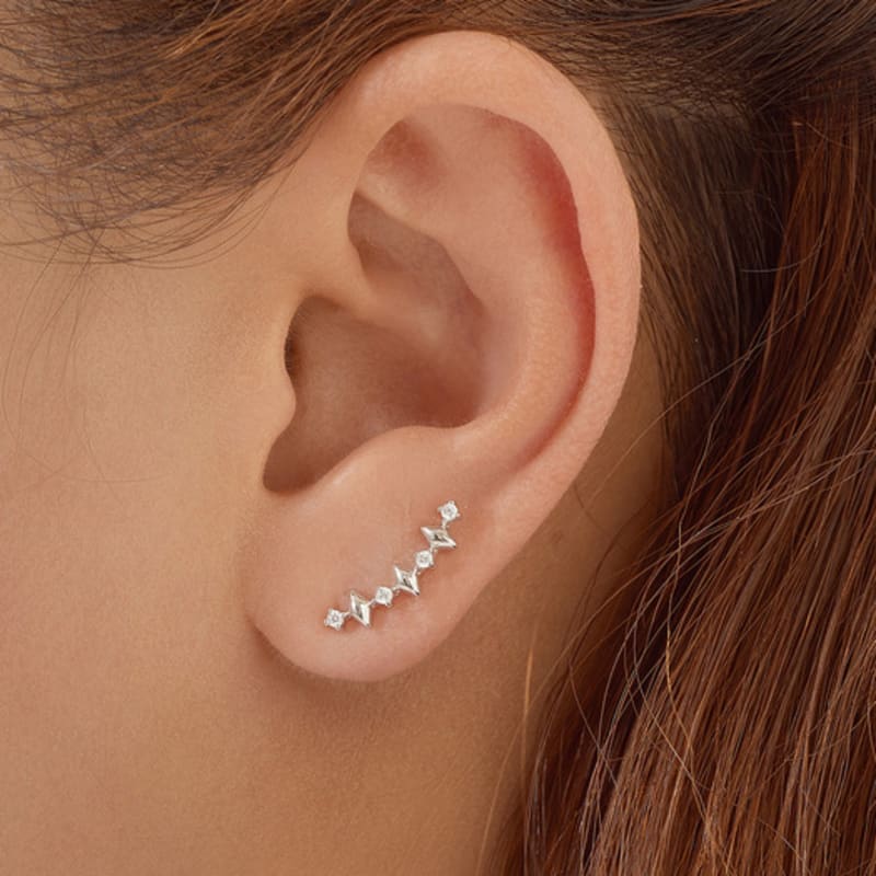 ANIA HAIE Silver Multi-Sparkle Climber Stud 925 Silver Earrings E061-04H