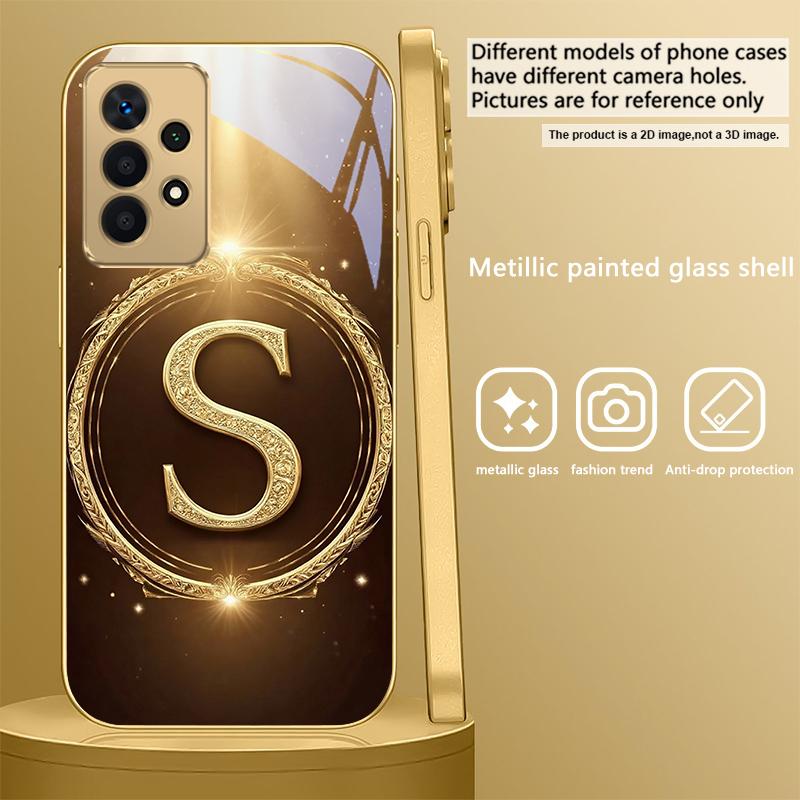 Золотое кольцо с лавровым листом Для Samsung A 31 32 A33 A34 35 14 A15 13 A16 25 26 50 52 53 54 55 56 70 71 72 73 Золотой стеклянный чехол для телефона