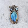 Labradorite & Blue Evil Eye Pendant, Handmade Gemstone 999 Copper Wire Wrapped Pendant Antique Jewelry, For Gift Silver Jewelry