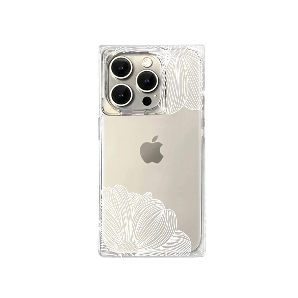 Square Back Tube Protection Clear Case For iPhone 16 ProMax 14 Pro Max 12 15 Plus 11 13 Anti-Oxygen,White Stripe Petals Pattern Casing
