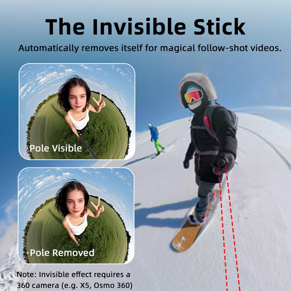 Flymile Invisible Selfie Stick for Insta360 X6/X5/X4/X3/DJI Osmo 360 II Accessories Adjustable Extension Rod Vlgo Handle 7