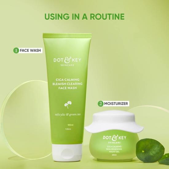 Dot & Key Cica Niacinamide Skincare Combo | Ночной гель 60 мл, средство для умывания 100 мл | Для жирной и склонной к акне кожи | Для женщин и мужчин