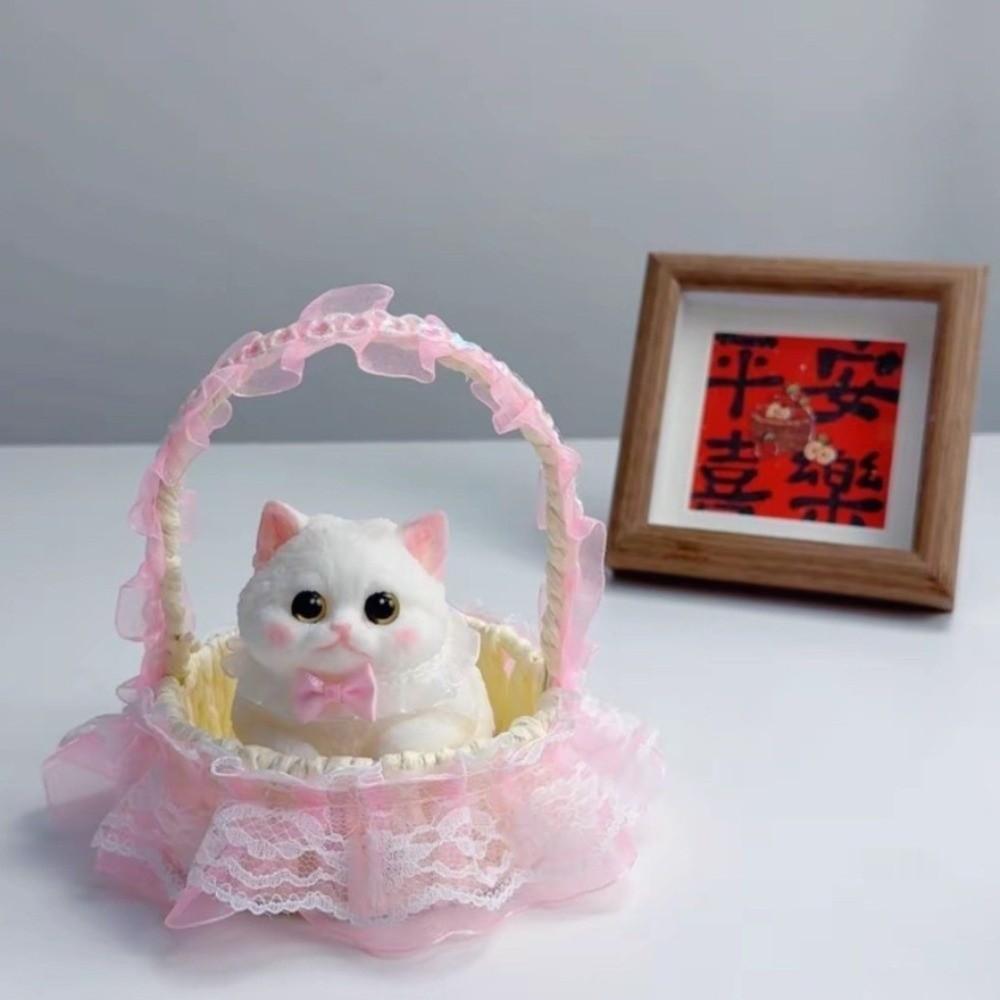 with Flower Basket Cat Squeeze Toy Simulation Cat Cat Squishy Toy Cat Fidget Toy Children's Gift
