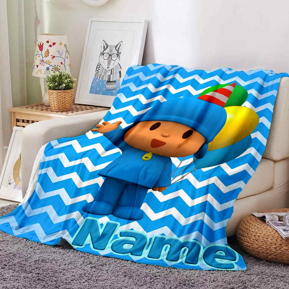 Custom Name Pocoyo Theme Printed Blanket Perfect For Couch Bed Travel Outdoor Use Machine Washable Cozy Durable