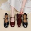 Fashion Shallow Single Shoes Women 2025 Summer New Red Patent Leather Evening Style Square Head Low Heel Flat Mary Jane Shoes