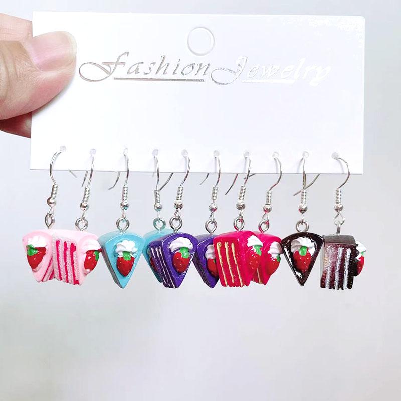 5 Pair Set Small Fresh Colored Resin Pendant Earrings Luminous Turtles Lollipop Ducks Rainbow Cat's Paws Dices Earrings Female