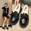 Модные кожаные туфли женские 2024 года, удобные мокасины с круглым носком, толстая подошва, повседневные теплые хлопковые туфли в стиле Лолиты, туфли Мэри Джейн с неглубоким носком