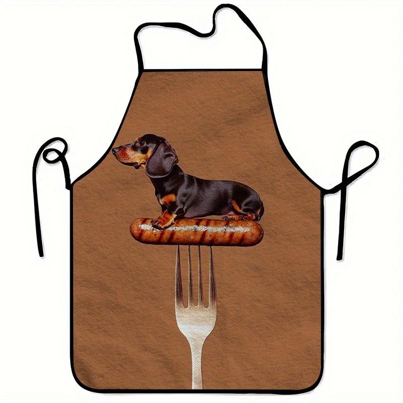 1pc Cute Dachshund Dog Apron With Dachshund Print - Large Front Pocket Suitable For Cooking, BBQ, Parties & Gifts - Durable Wash