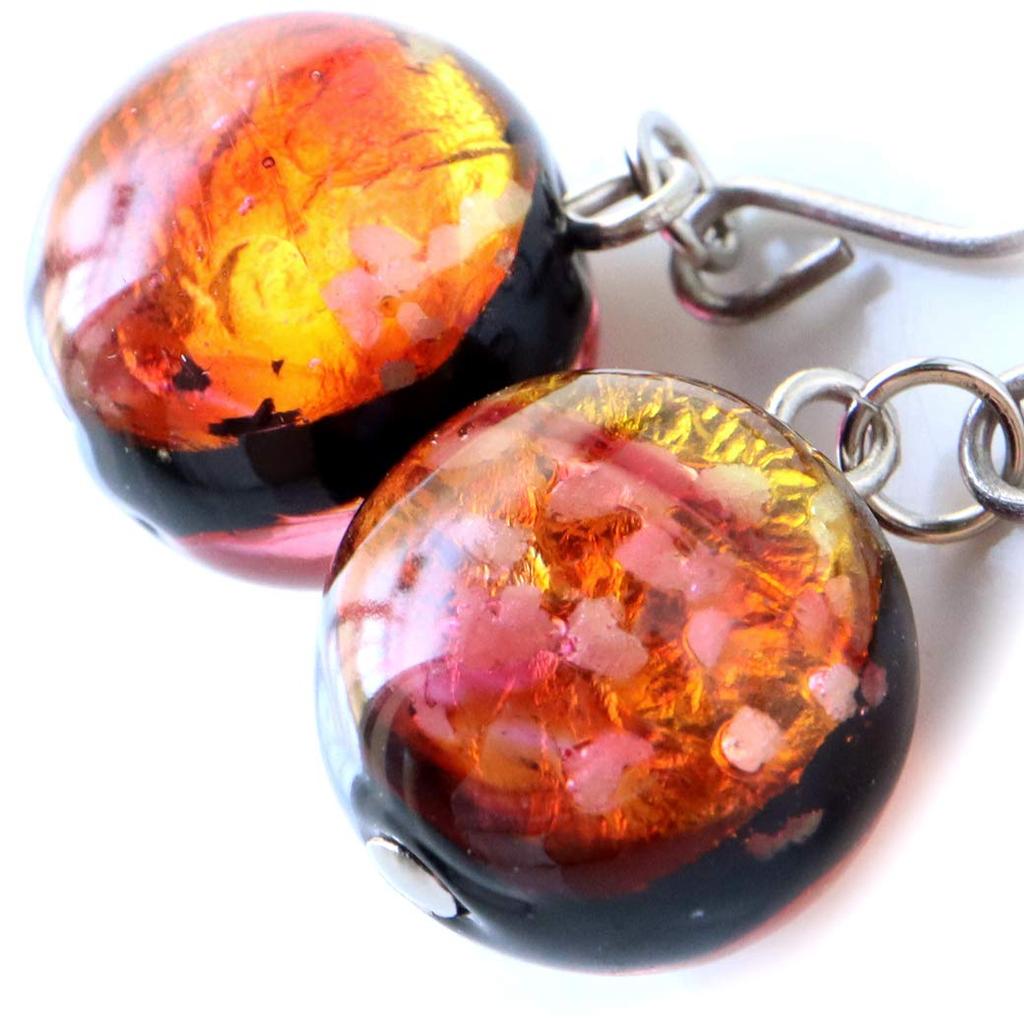Светящиеся серьги Kerama Sunset Orange Firefly Glass для обоих ушей с крючками из титана, острова Окинава, Керама [ЗОЛОТОЙ КАМЕНЬ]