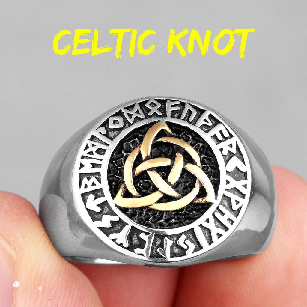 Celtic Knot Viking Rune Stainless Steel Mens Rings Vintage Amulet for Male Boyfriend Biker Jewelry Creativity Gift