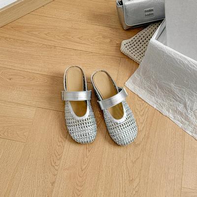 Две версии! 2025 лето новый плетеный полый дышащий мешок голова тапочки мягкая подошва мелкий вырез увеличение высоты одинарная обувь