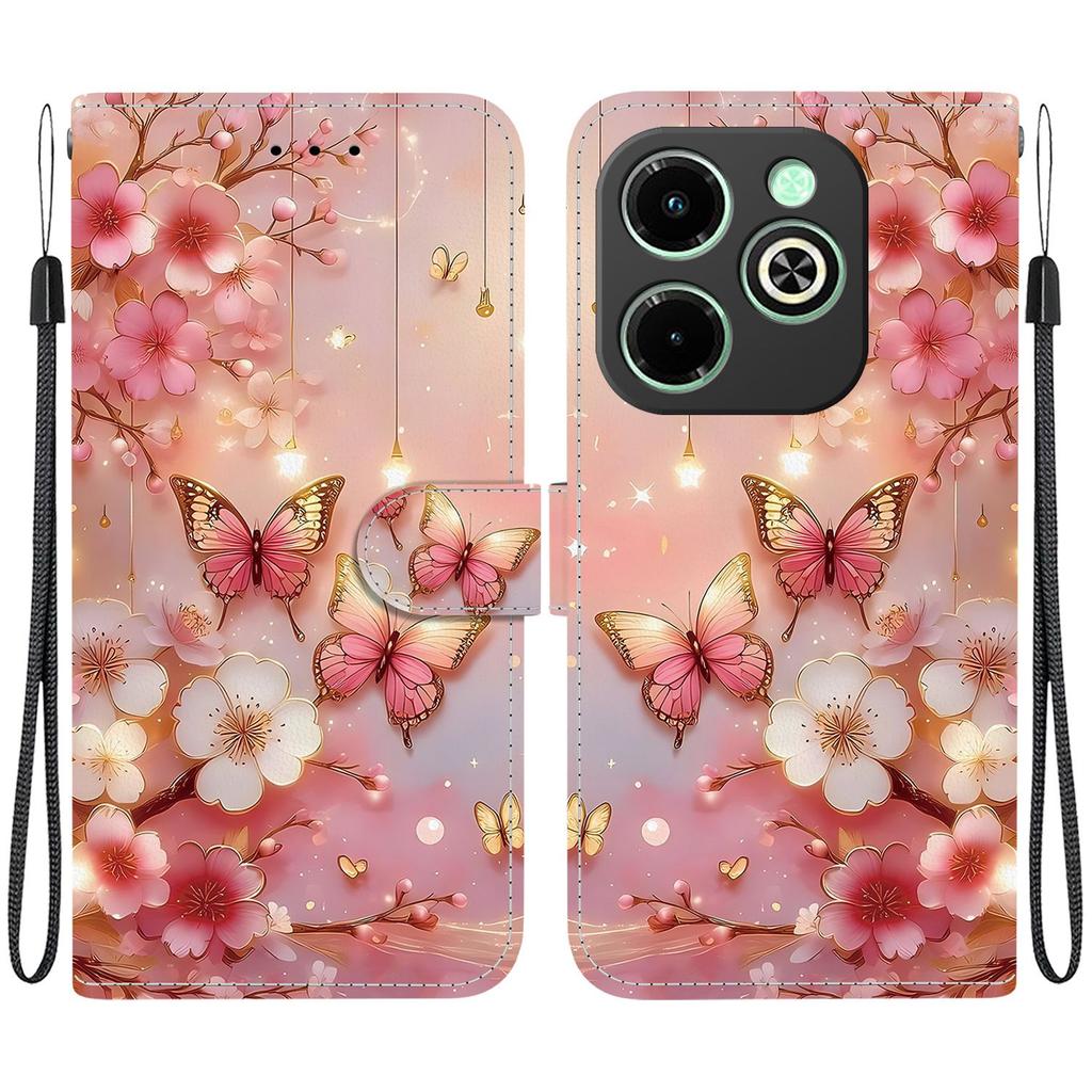 Handmade PU Leather Flip Case for Infinix Hot 40i (X6528B) Anti-Slip Shockproof Cover with Wrist Strap & Heart/Rose Cat Designs