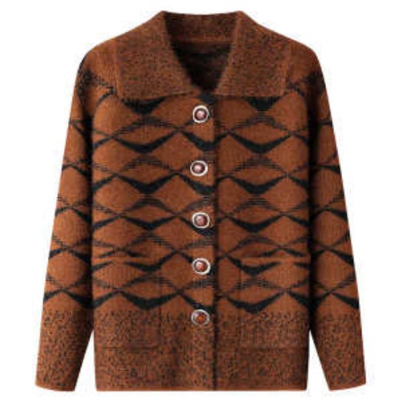 Mom's Autumn Outfit Cardigan Sweater Middle-aged Elderly Sweater Jacket Female Grandma Long-sleeved Top