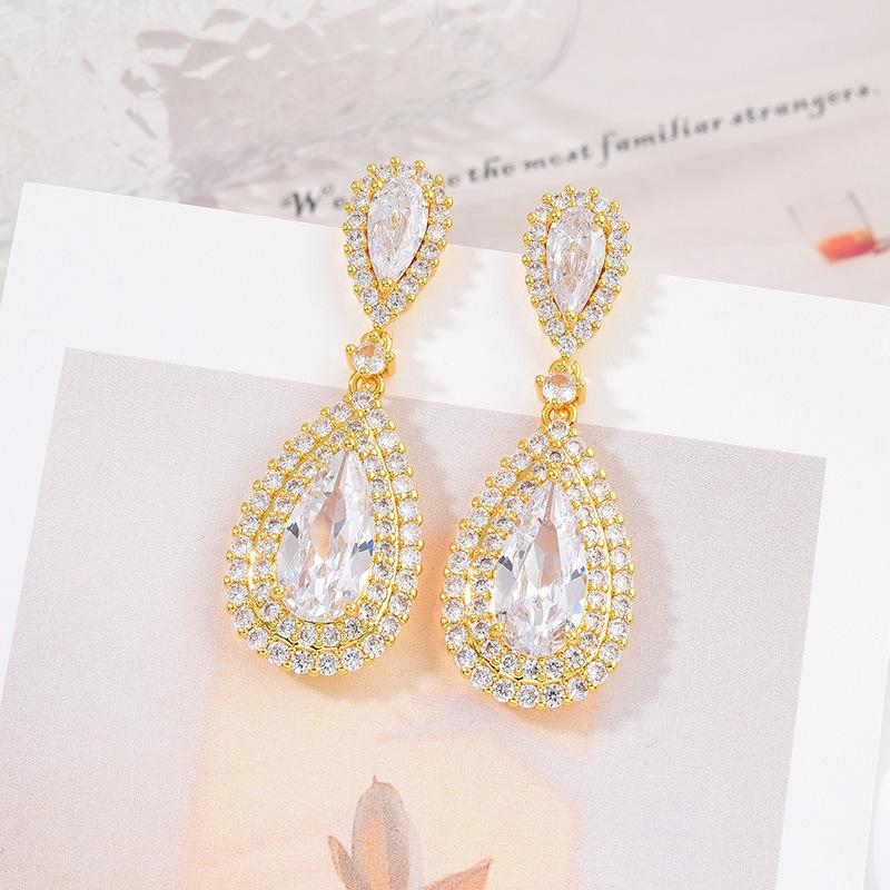 Atmospheric Rose Red Water Drop Earrings Exaggerated Women'S Stud Earrings High-End Temperament Luxury Zircon Earrings